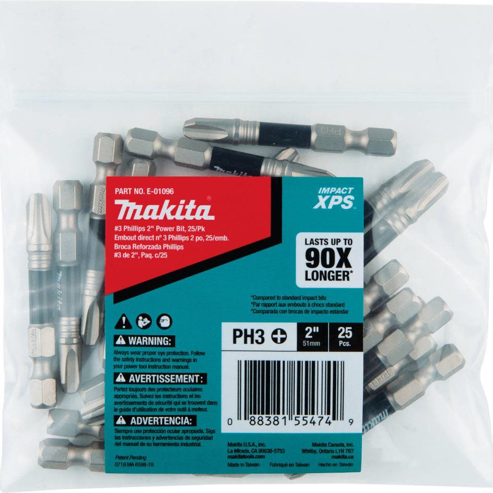 Makita Impact XPS #3 Phillips 2″ Power Bit – 25 Pack - Ascmtools