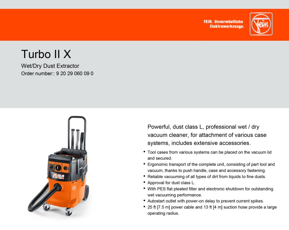 Fein Turbo II X Professional Wet/Dry Vacuum Cleaner with Included Accessory Set - Ascmtools