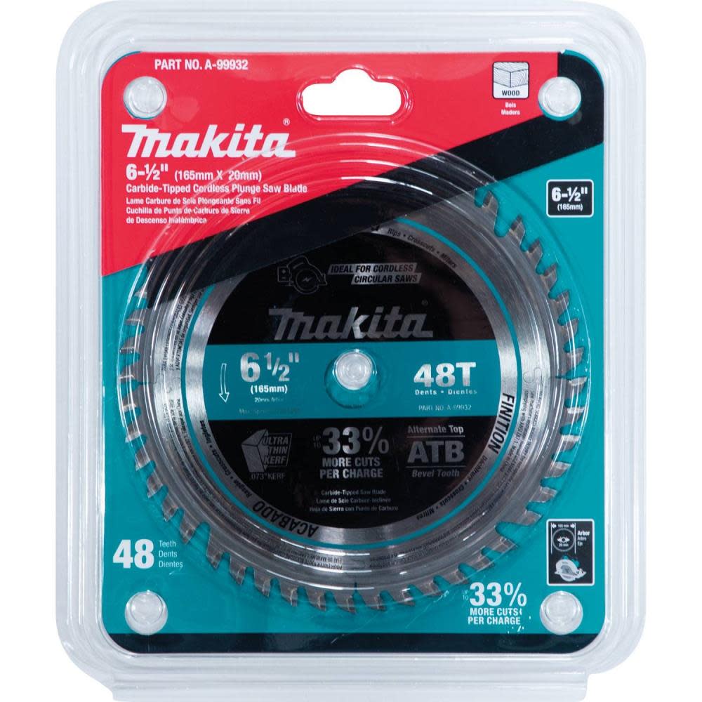 Makita 6-1/2″ 48T Carbide-Tipped Cordless Plunge Saw Blade - Ascmtools