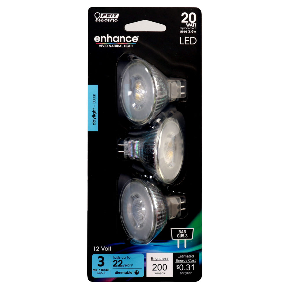 Feit Electric 20W MR16 GU5.3 5000K Reflector LED Bulb 3pk - Ascmtools