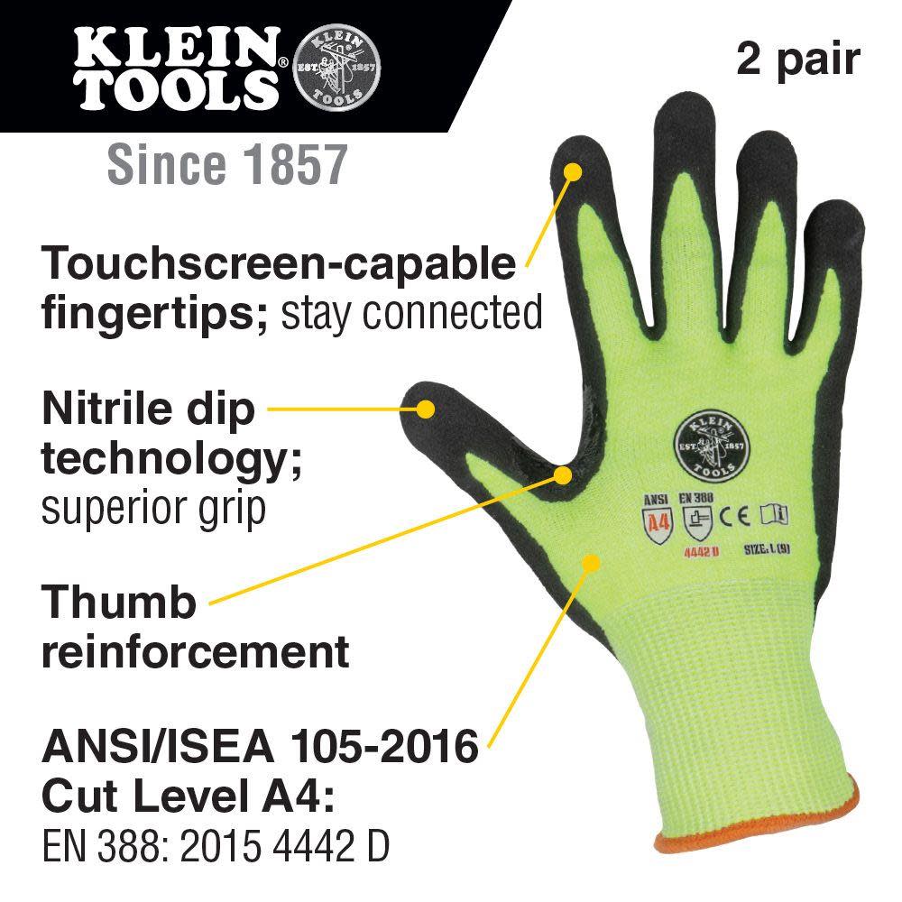 Klein Tools 2-Pair of Work Gloves Cut Level 4 Touchscreen Large - Ascmtools