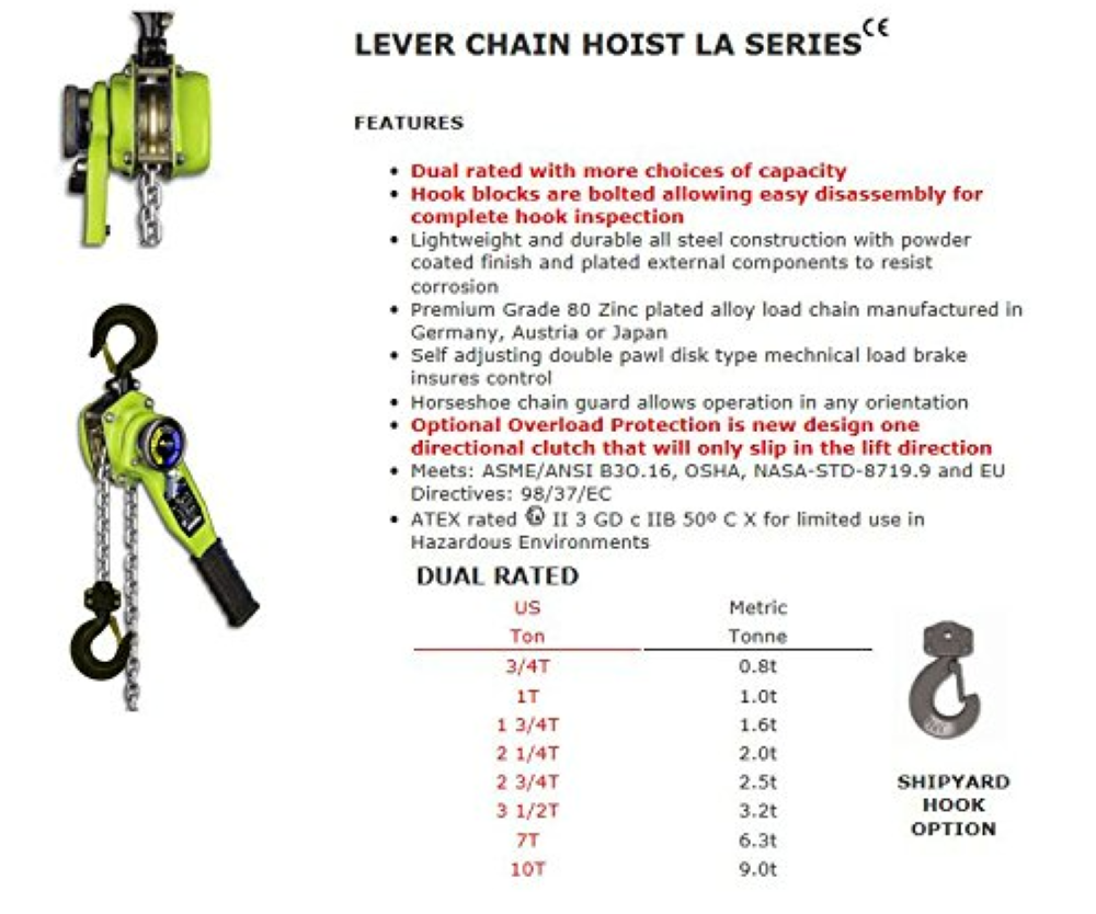 All Material Handling Lever Chain Hoist 3/4 Ton Capacity 10′ Lift - Ascmtools