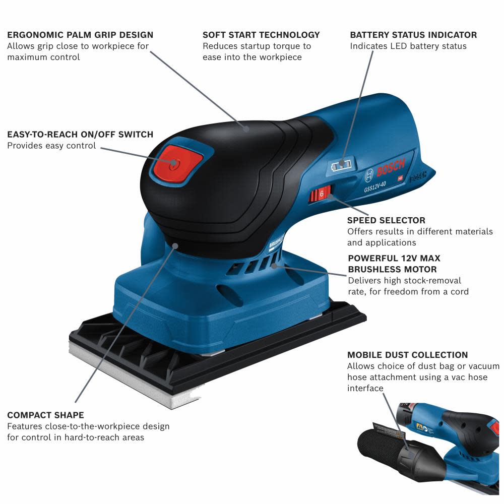 Bosch 12V 1/4 Sheet Orbital Finishing Sander Bare Tool - Ascmtools