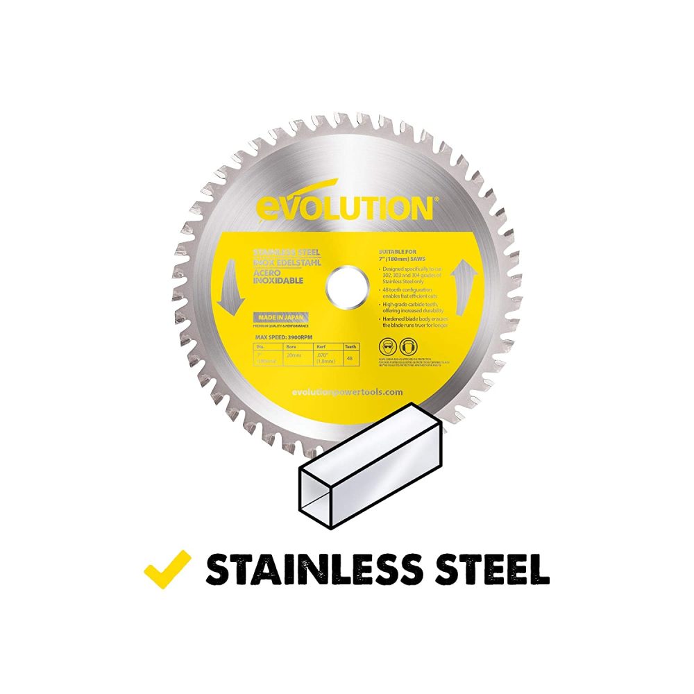 Evolution Power Tools 7″ x 48T Stainless Steel Cutting Circular Saw Blade - Ascmtools
