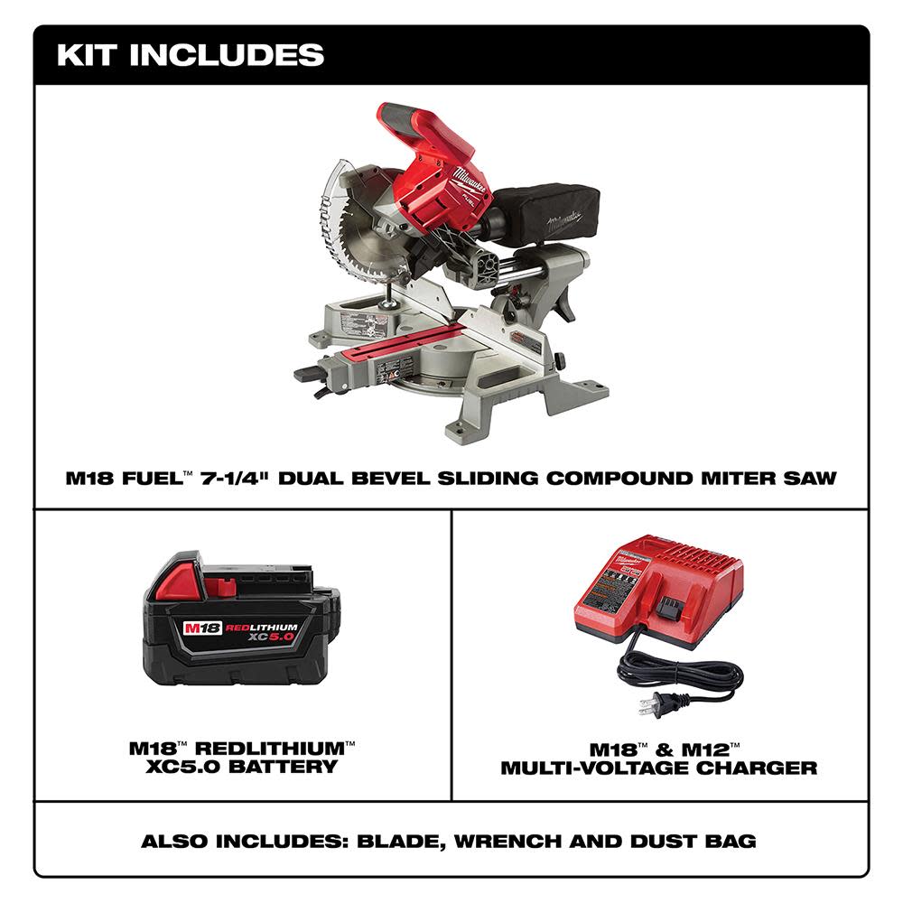 Milwaukee M18 FUEL 7-1/4 in. Dual Bevel Sliding Compound Miter Saw Kit - Ascmtools