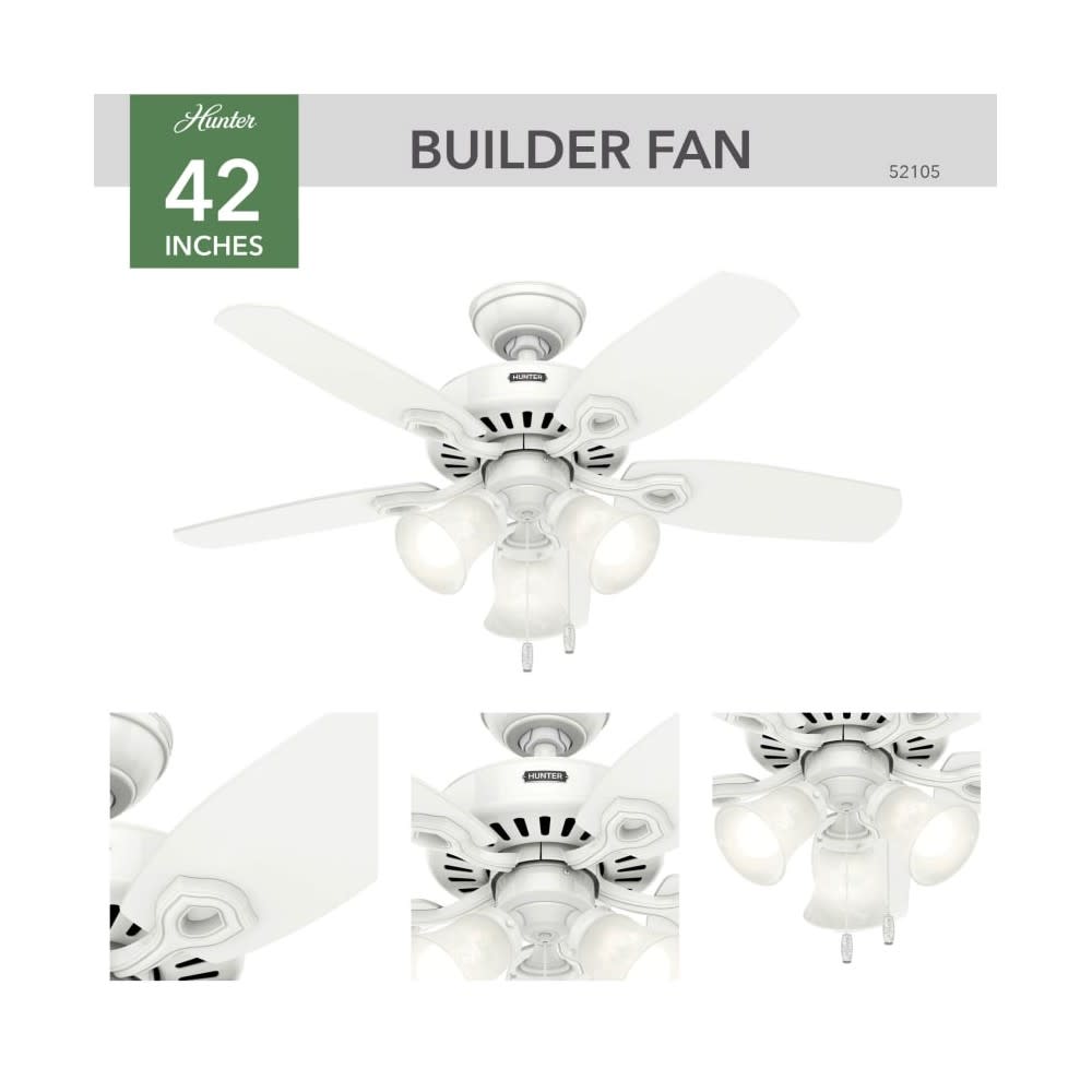 Hunter Fan Builder Ceiling Fan 42″ LED Indoor Snow White - Ascmtools