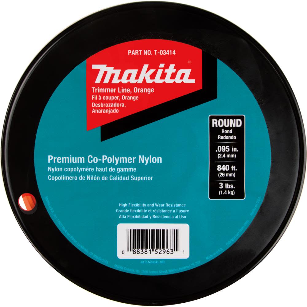 Makita Round Trimmer Line 0.095 Orange 840 3 lbs. - Ascmtools