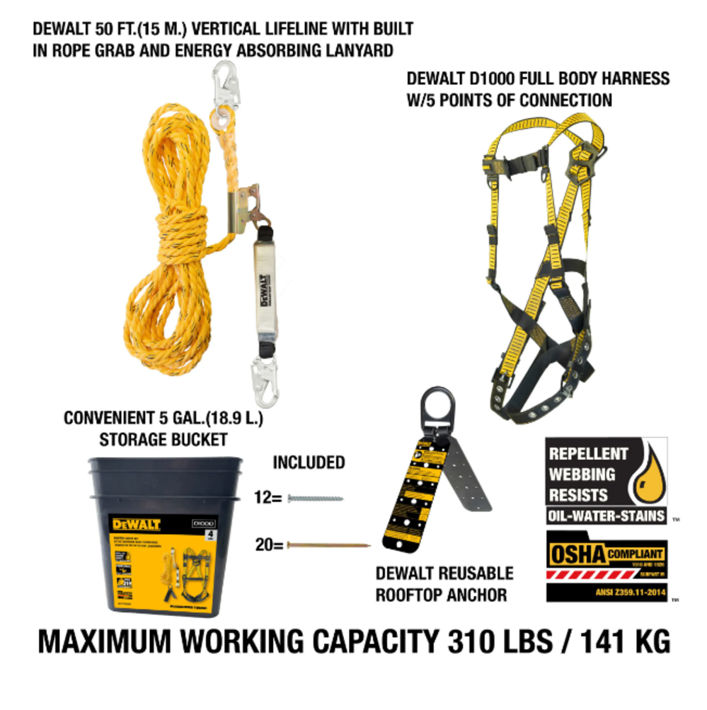 DEWALT Fall Protection Rooftop Safety Kit - Ascmtools