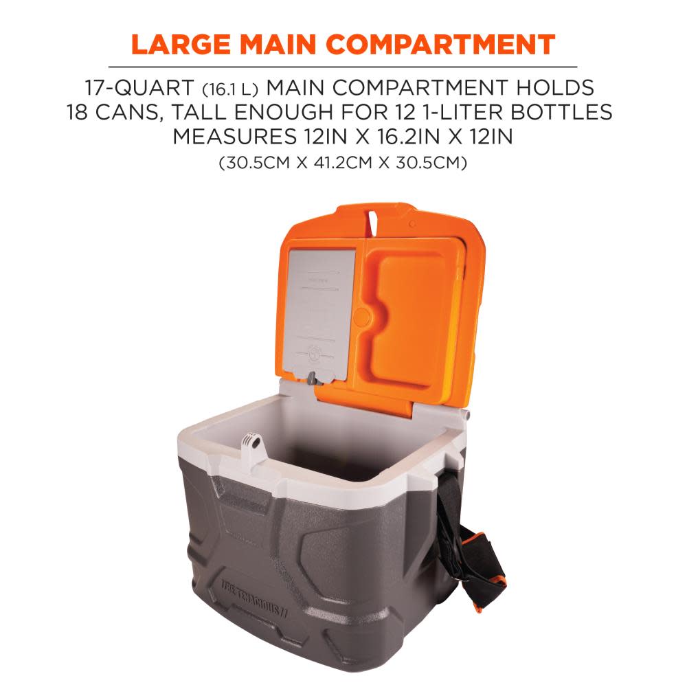 Ergodyne Chill Its 5170 Industrial Hard Sided Cooler 17 Quart Single Orange & Gray - Ascmtools