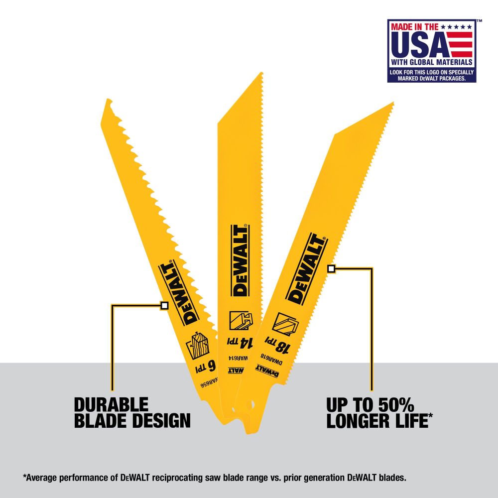 DEWALT Reciprocating Saw Blades Bi-Metal Tough Case Set 15pc - Ascmtools