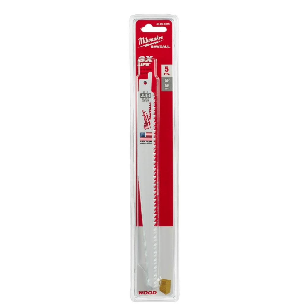 Milwaukee 9 in. 6 TPI Fleam Ground SAWZALL Blades 5PK - Ascmtools