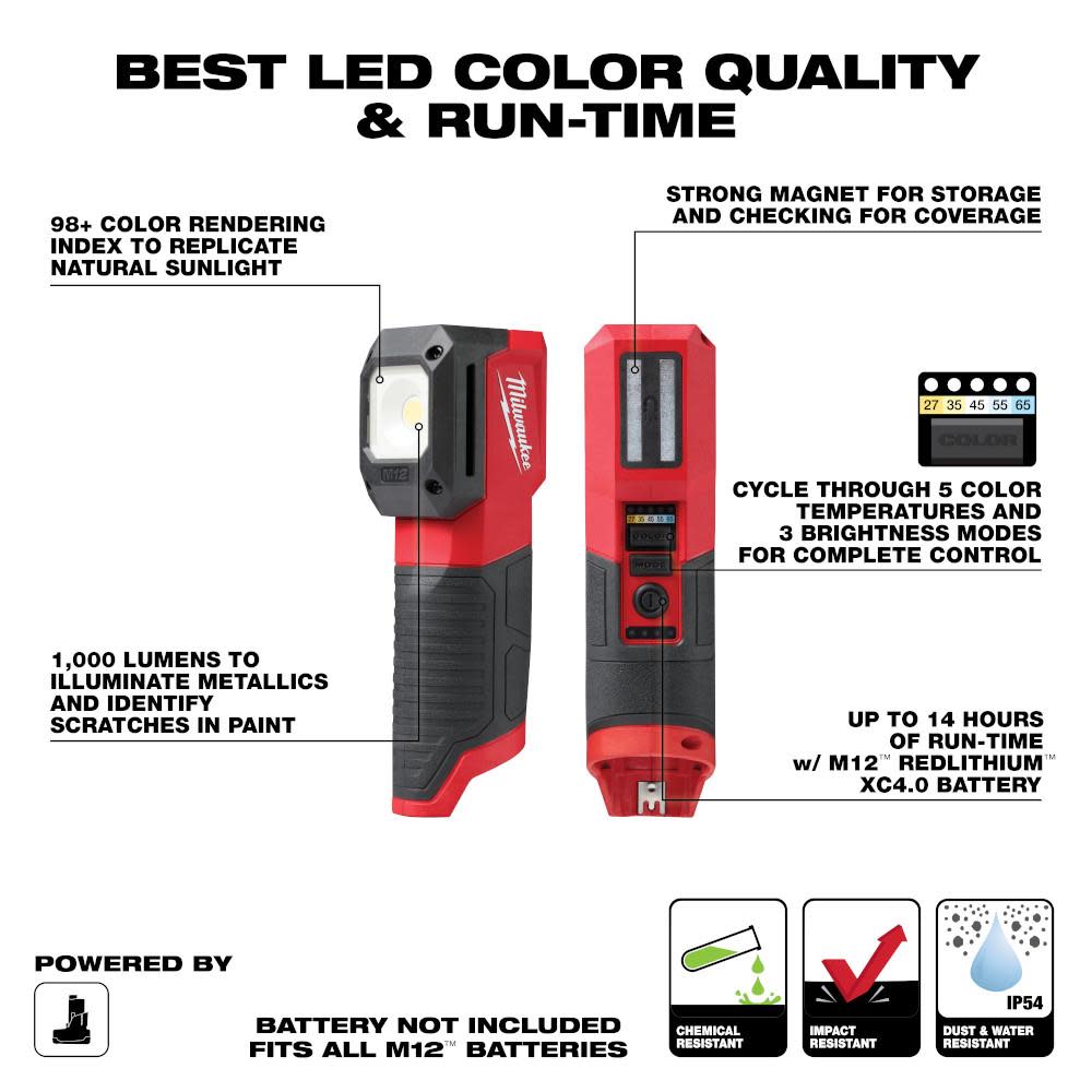 Milwaukee M12 Paint and Detailing Color Match Light Bare Tool - Ascmtools
