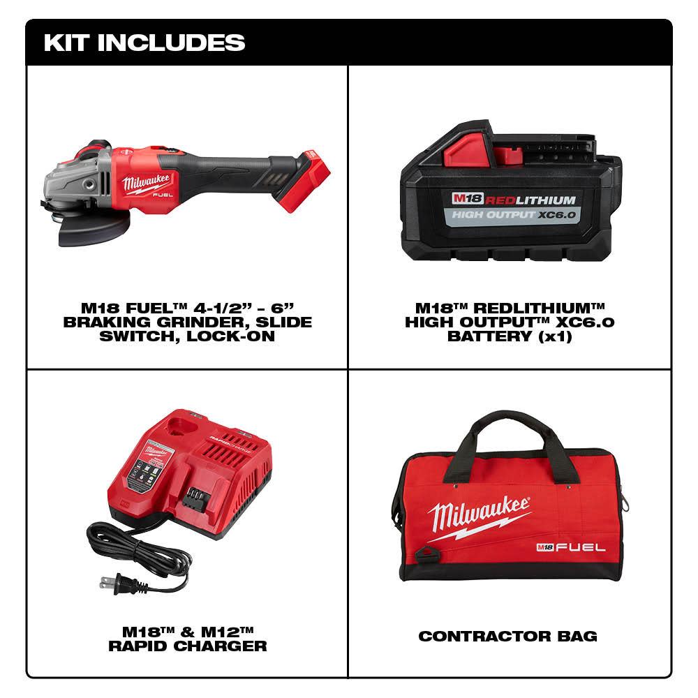 Milwaukee M18 FUEL 4-1/2 in.-6 in. Lock-On Braking Grinder with Slide Switch Kit - Ascmtools