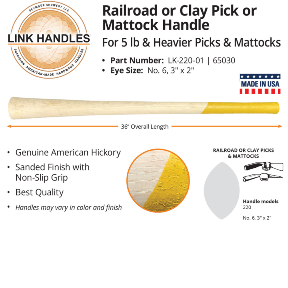 Seymour Hickory Link Handle 36″ for 5 lb. Heavier Picks and Mattocks - Ascmtools