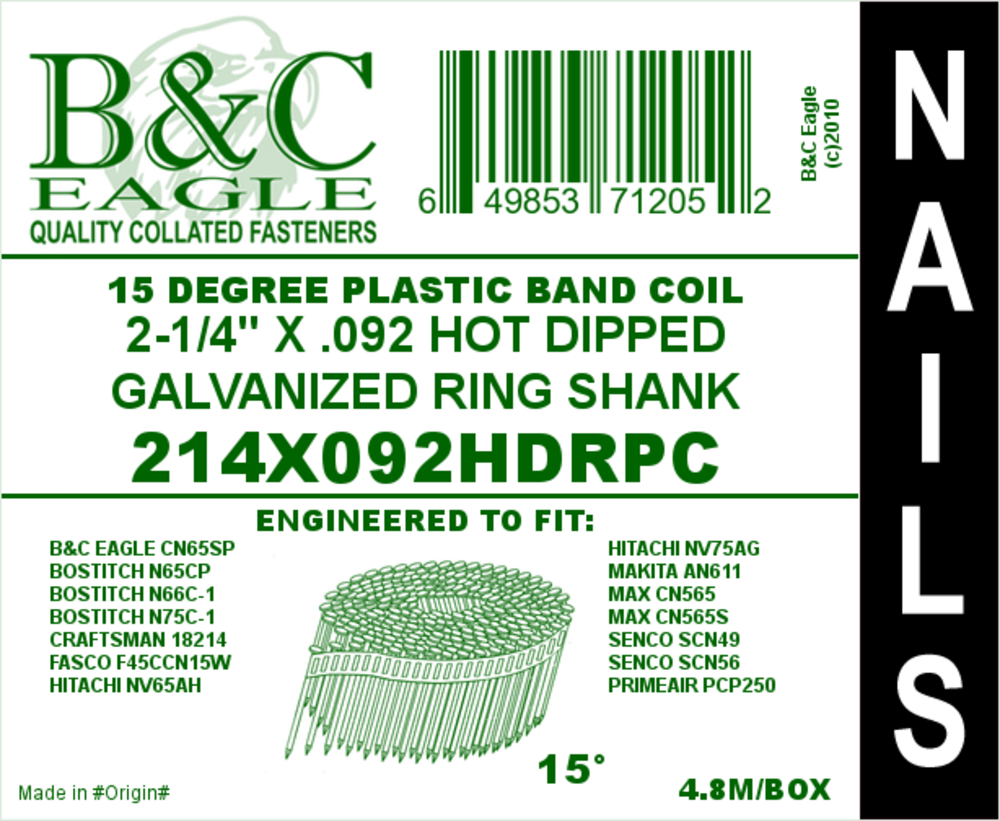 B and C Eagle Nails 2 1/4 x .092 4800qty - Ascmtools