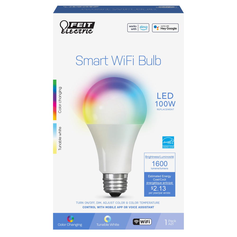 Feit Electric 100W A21 RGBW Alexa Google Smart WiFi Bulb 1pk - Ascmtools