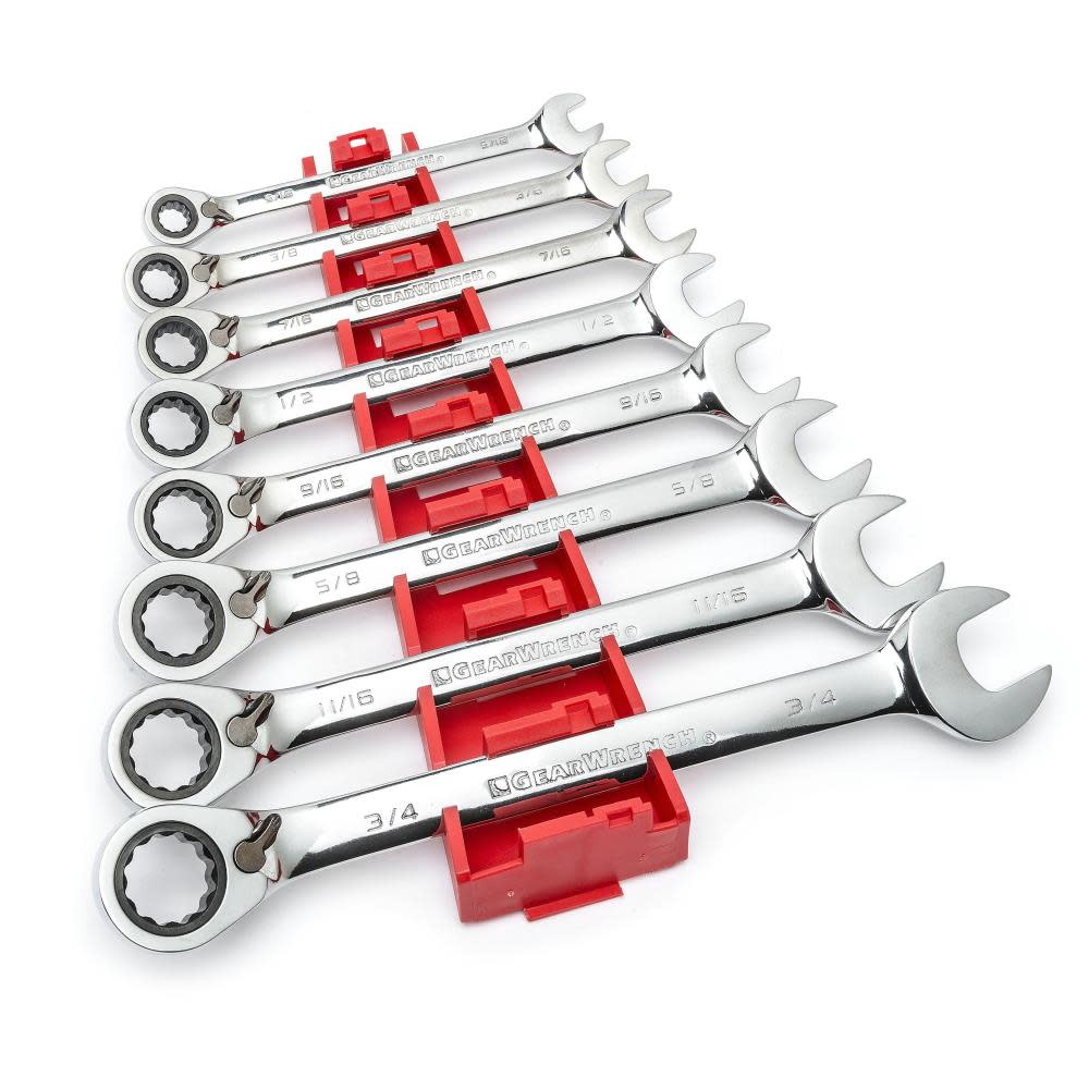 GEARWRENCH 8 Piece 12 Point Reversible Ratcheting Combination Wrench Set SAE - Ascmtools