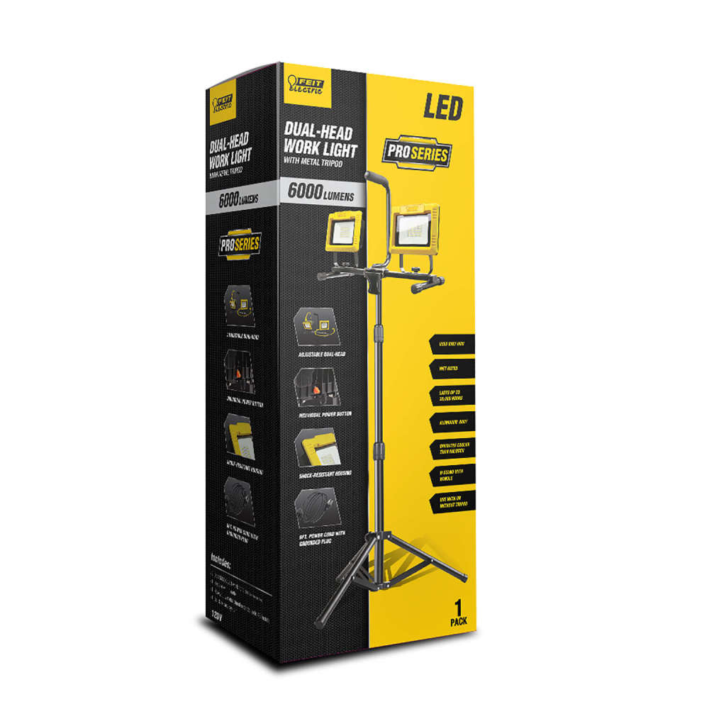 Feit Electric 60W 6000 Lumens Dual Power Tripod LED Worklight - Ascmtools