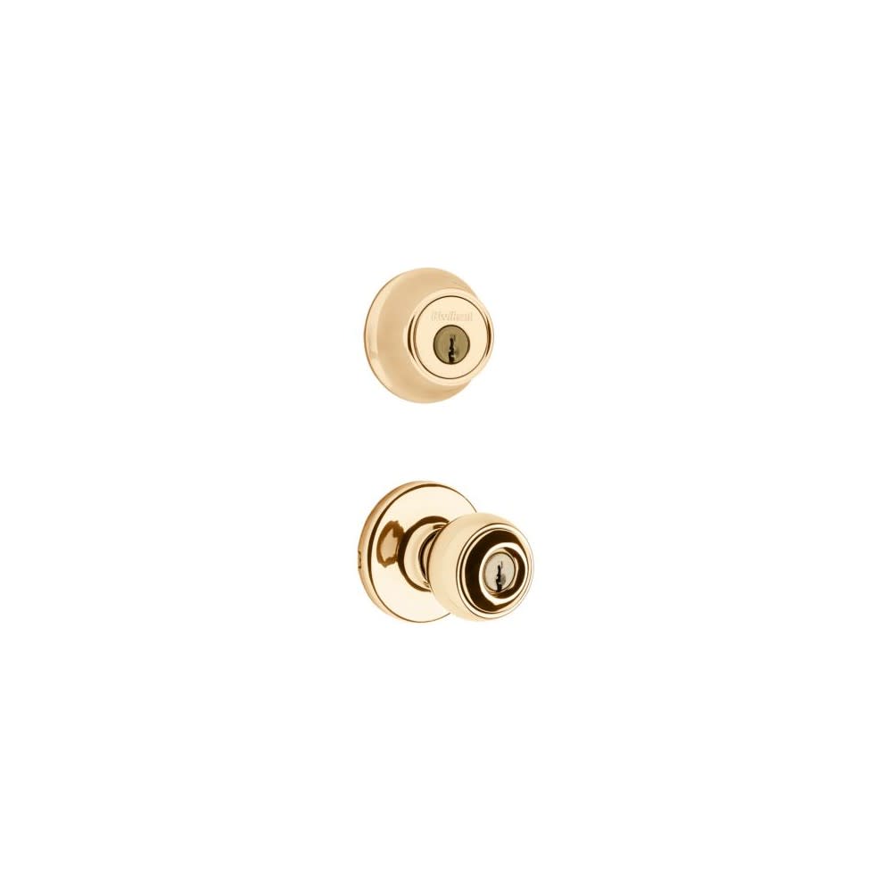 Kwikset Polished Brass Polo Door Knob & Single Cylinder Deadbolt Set - Ascmtools