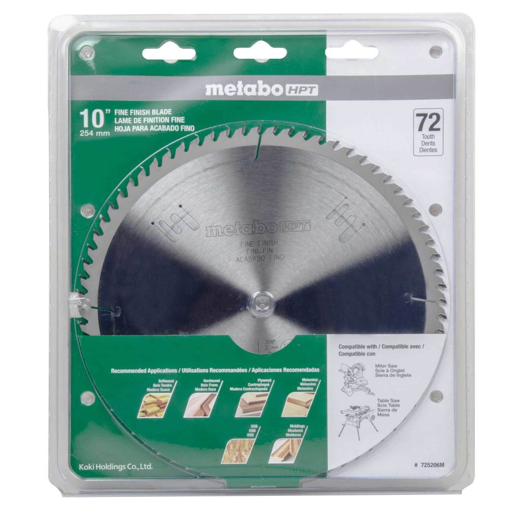 Metabo HPT Finish Miter Saw Blade 72T Tungsten Carbide Tipped 10″ ATB 5/8″ Arbor - Ascmtools