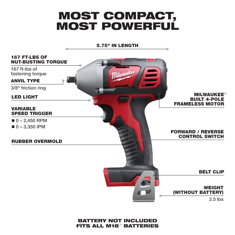 Milwaukee M18 3/8 In. Impact Wrench (Bare Tool) - Ascmtools
