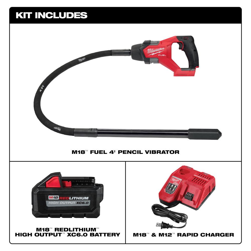 Milwaukee M18 FUEL 4′ Concrete Pencil Vibrator Kit - Ascmtools
