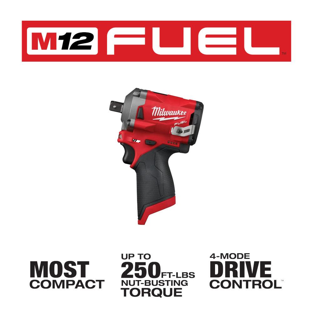 Milwaukee M12 FUEL Stubby 1/2 in. Pin Impact Wrench - Ascmtools