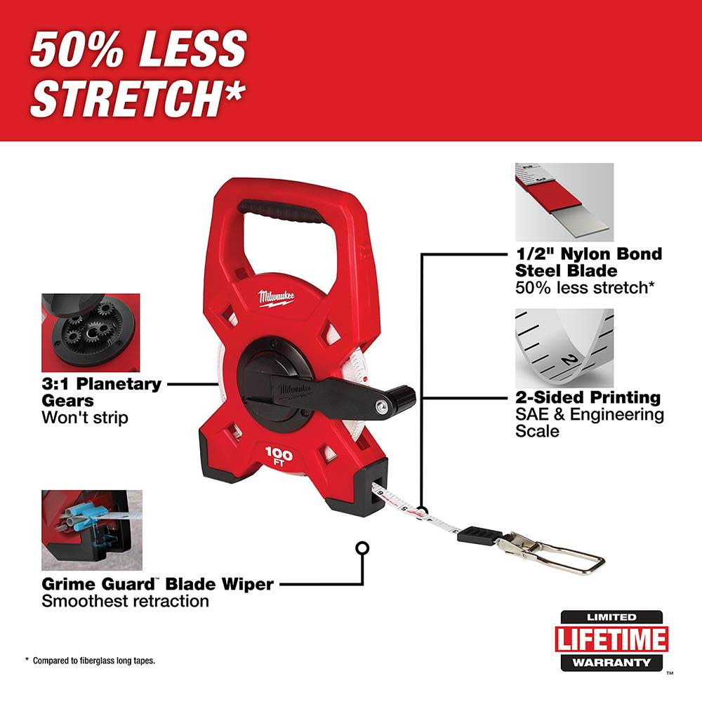 Milwaukee 100 Ft. Steel Open Reel Long Tape Measure - Ascmtools