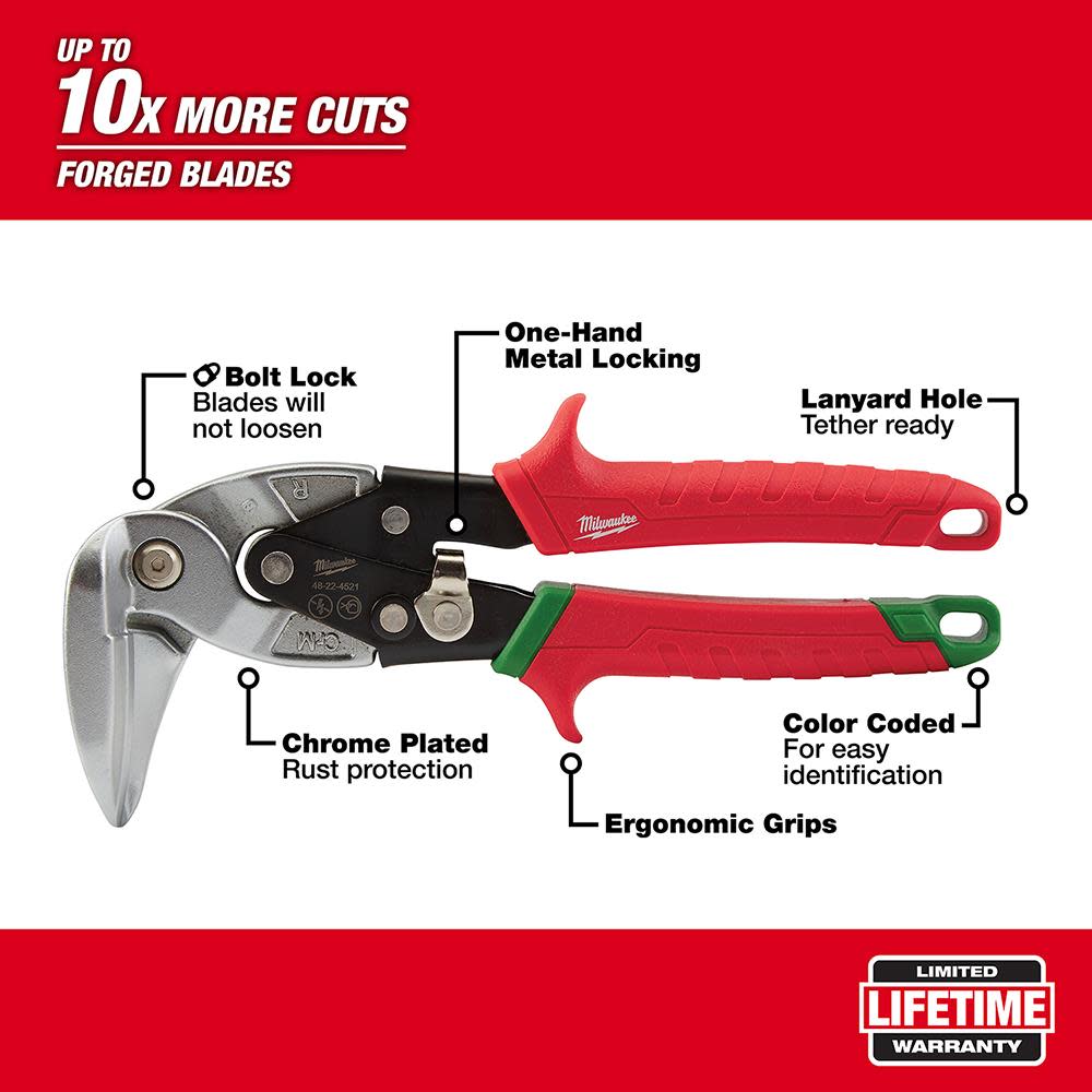 Milwaukee Right Cutting Upright Aviation Snips - Ascmtools