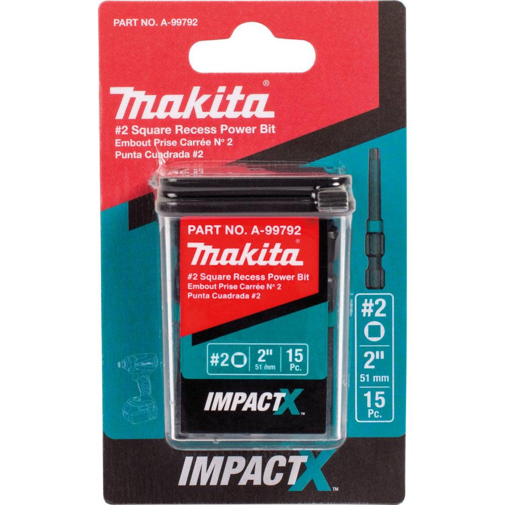 Makita Impact X #2 Square Recess 2? Power Bit 15/pk - Ascmtools