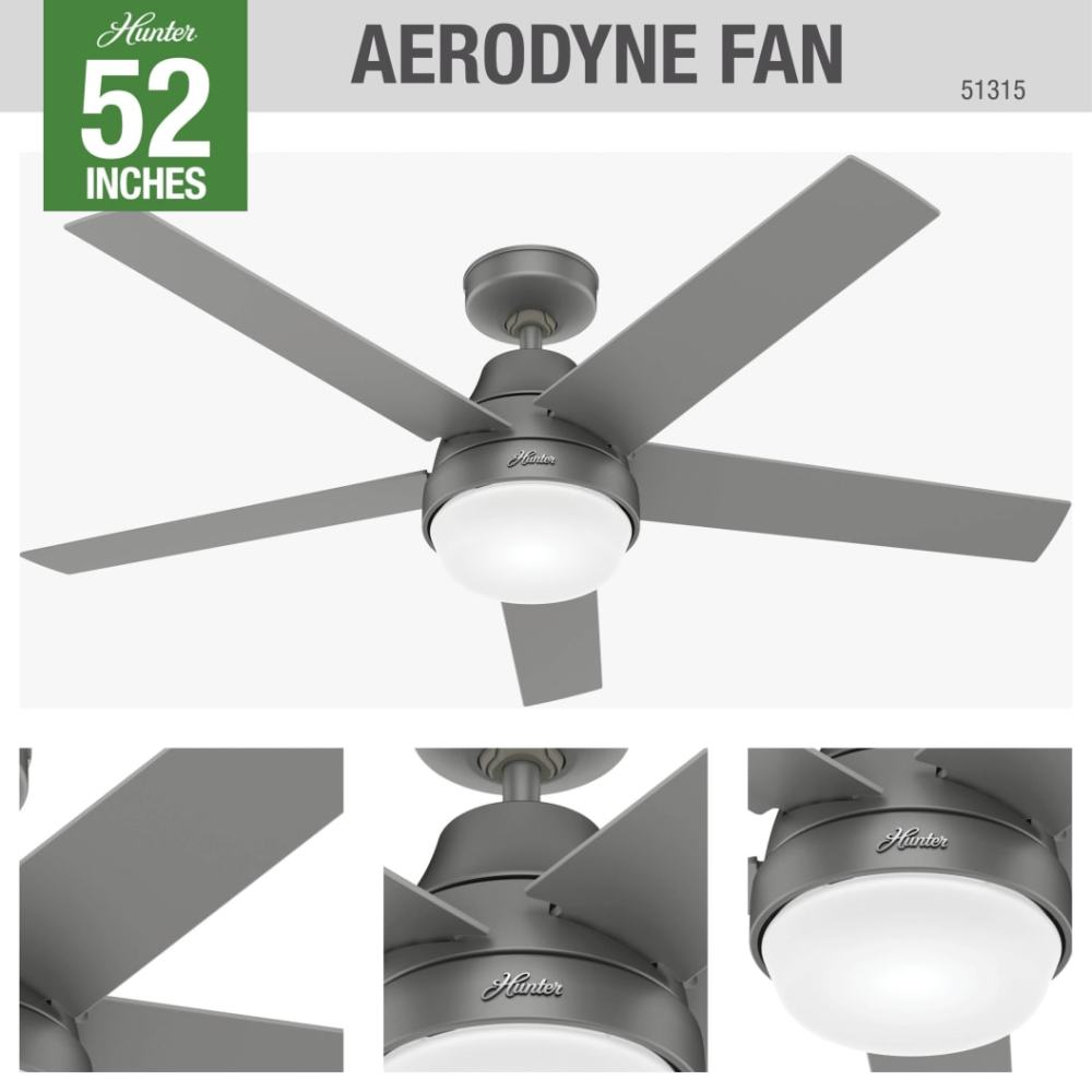 Hunter Fan Aerodyne Ceiling Fan 52″ Matte Silver Matte Silver - Ascmtools