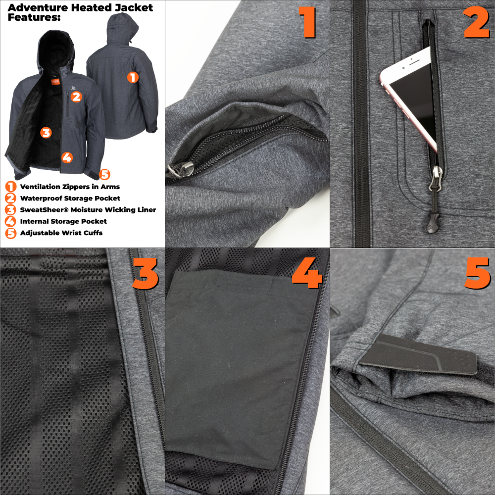 Mobile Warming Adventure Heated Jacket Men’s 7.4 Volt Heather Gray 3X - Ascmtools