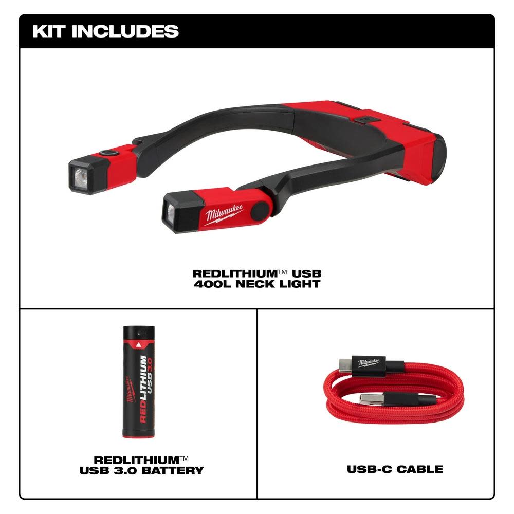 Milwaukee REDLITHIUM USB 400L Neck Light - Ascmtools
