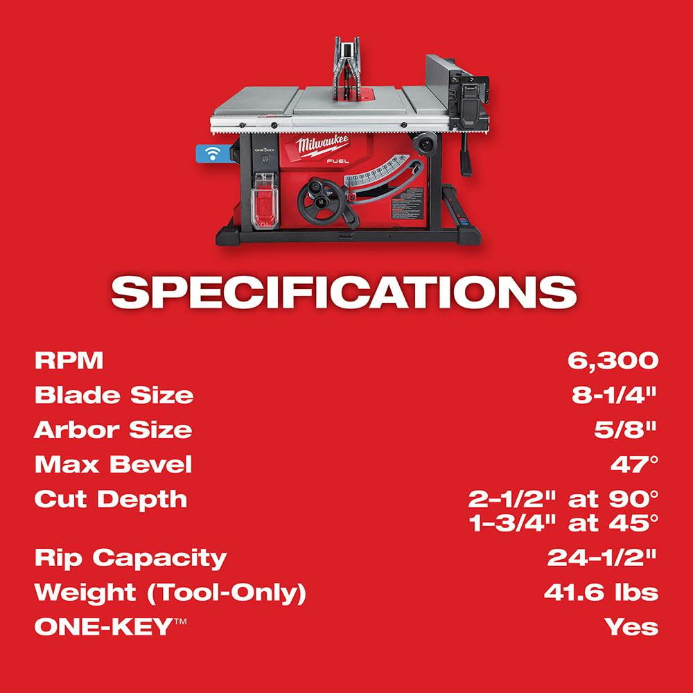 Milwaukee M18 FUEL 8-1/4 in. Table Saw with ONE-KEY Kit - Ascmtools