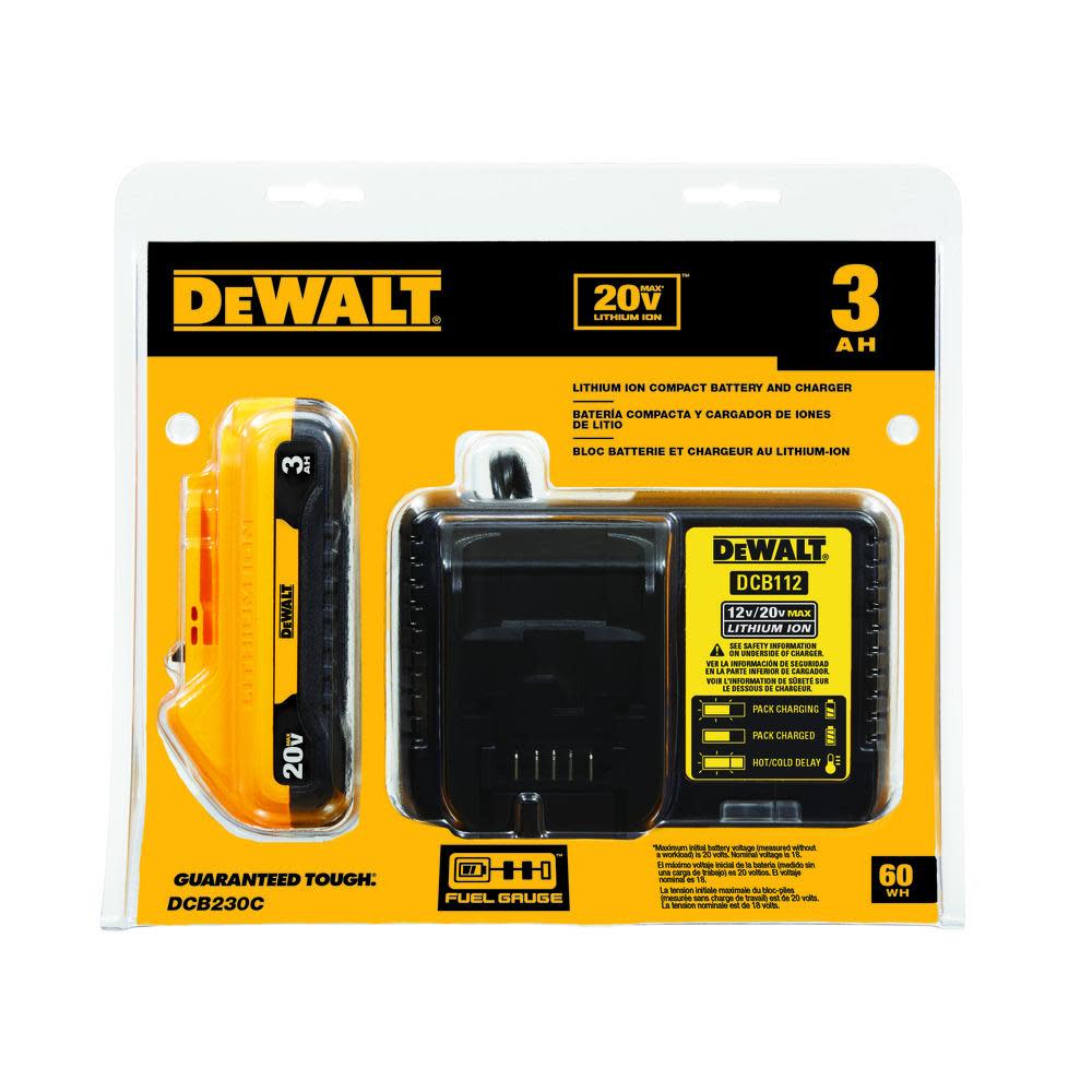 DEWALT 20V MAX Starter Kit with 3 Ah Compact Battery and Charger - Ascmtools