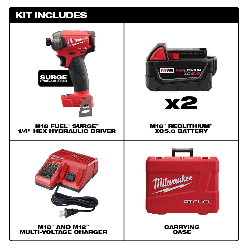 Milwaukee M18 FUEL SURGE 1/4 in. Hex Hydraulic Driver Kit - Ascmtools