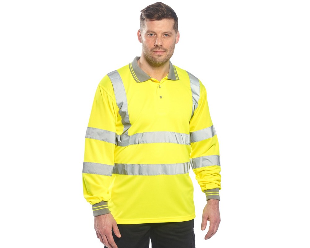 Portwest Yellow Hi-Vis Long Sleeved Polo Shirt – Medium - Ascmtools