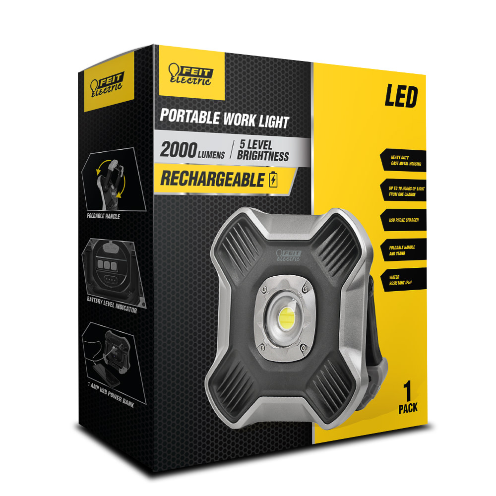 Feit Electric 2000 Lumens Ultra Bright Rechargeable LED Worklight - Ascmtools