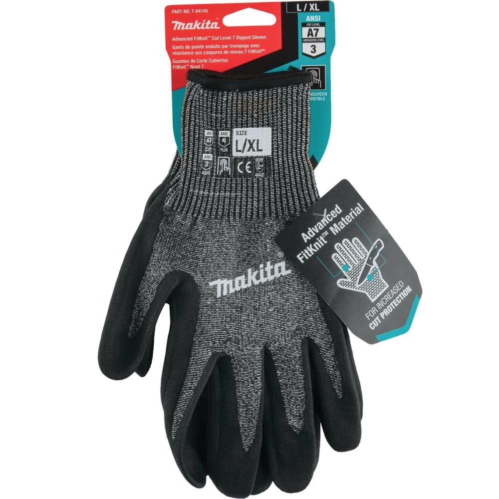 Makita Advanced FitKnit Gloves Cut Level 7 Nitrile Coated Dipped L/XL - Ascmtools