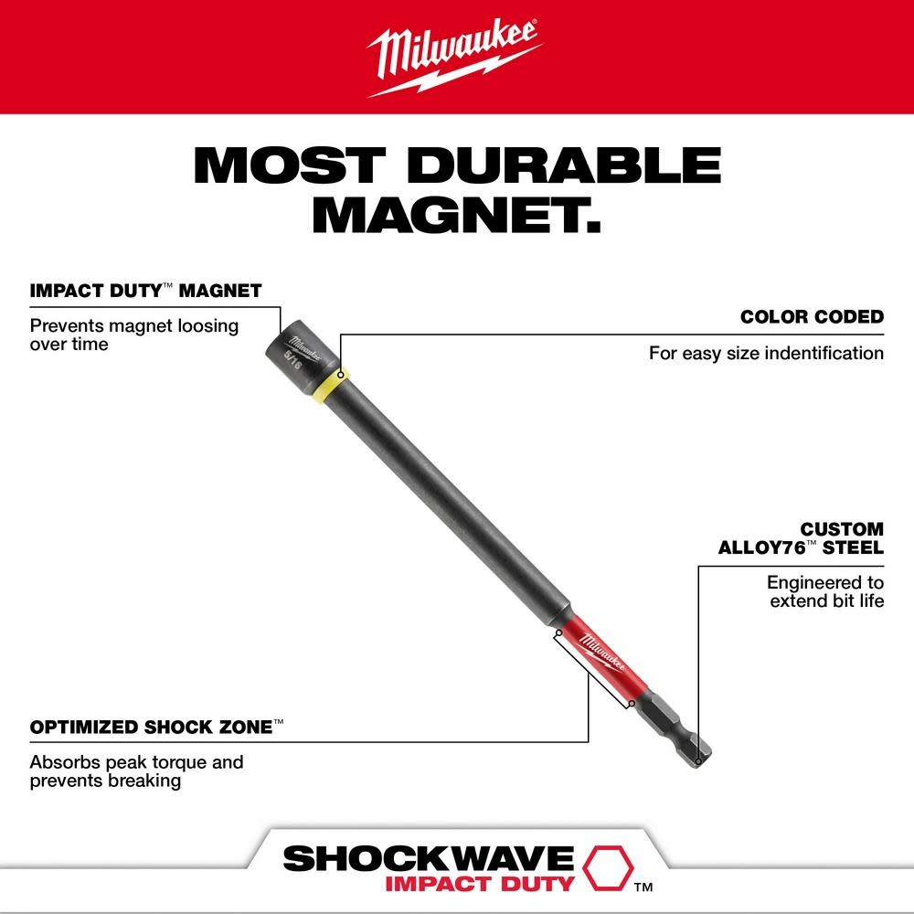 Milwaukee SHOCKWAVE Impact Duty 7/16″ x 6″ Magnetic Nut Driver - Ascmtools