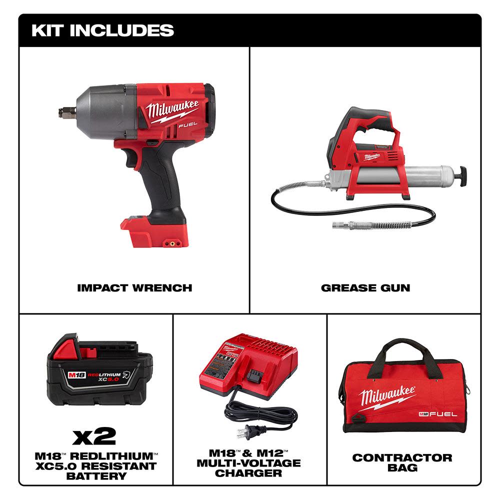 Milwaukee M18 FUEL HTIW with Grease Gun Kit - Ascmtools