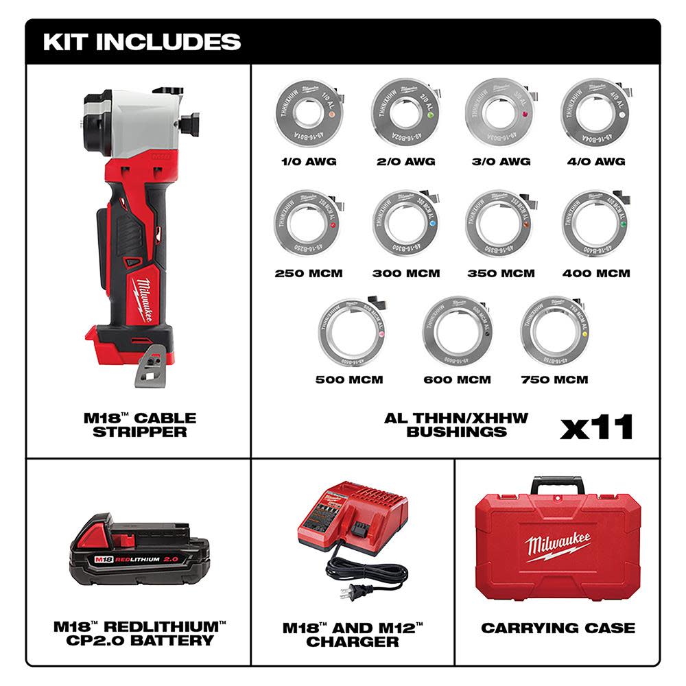 Milwaukee M18 Cable Stripper Kit for Al THHN / XHHW - Ascmtools