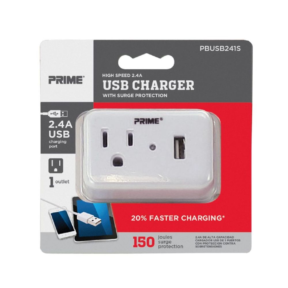 Prime 3 Prong 1 Outlet with 1 Port USB Charger - Ascmtools