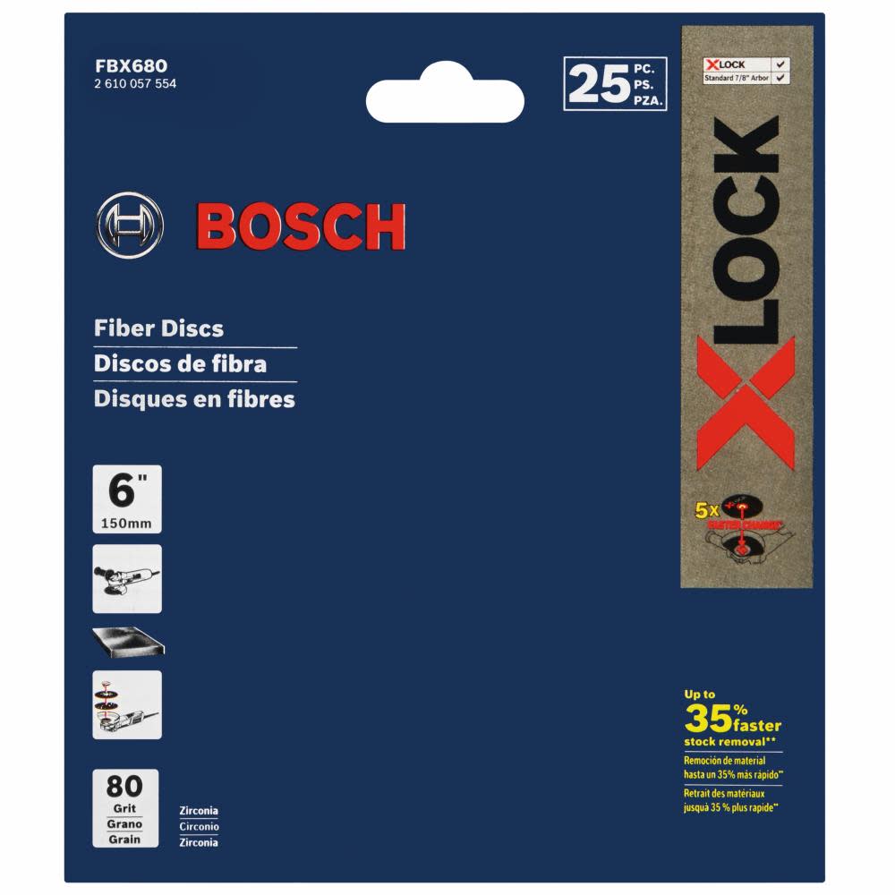 Bosch X LOCK Medium Grit Abrasive Fiber Discs 6″ 80 Grit 25pc - Ascmtools