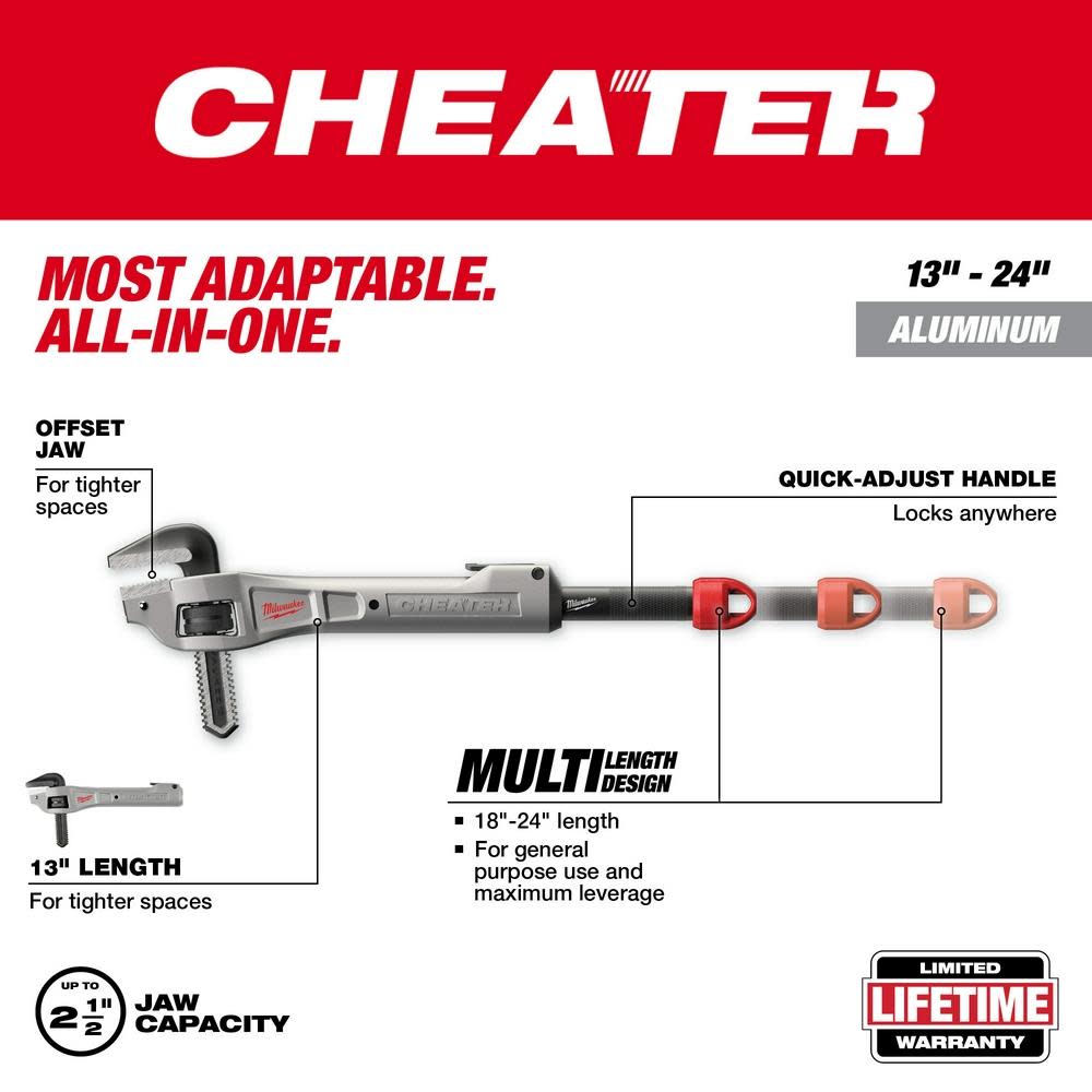 Milwaukee CHEATER Pipe Wrench Aluminum Offset Adaptable - Ascmtools