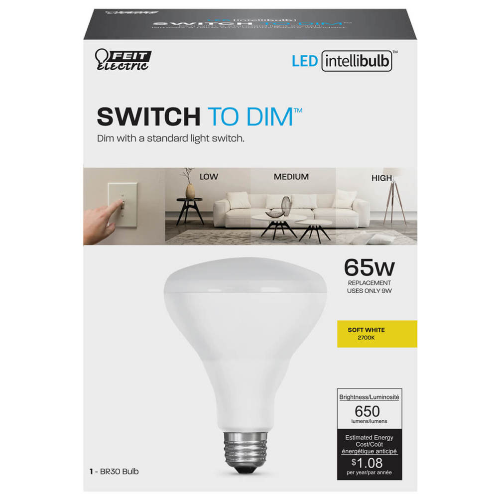 Feit Electric 65W BR30 Switch to Dim 2700K LED Bulb 1pk - Ascmtools