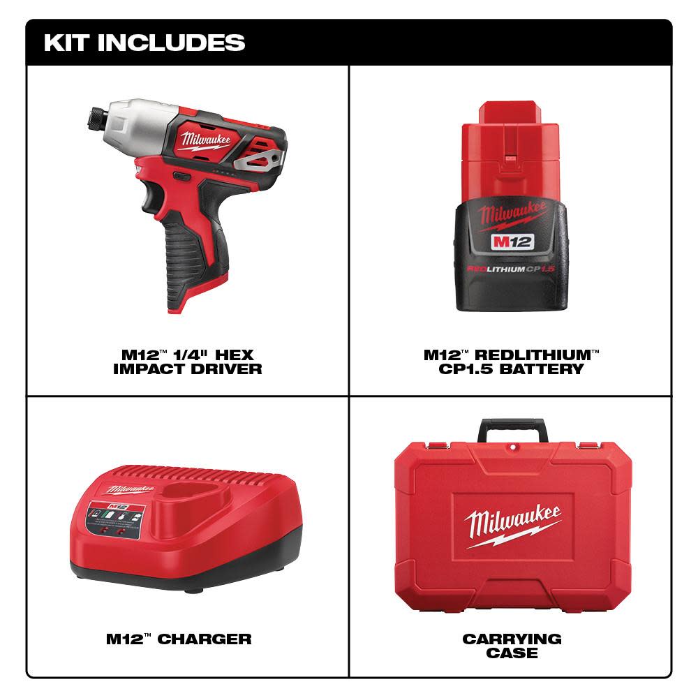 Milwaukee M12 1/4 in. Hex Impact Driver Kit - Ascmtools