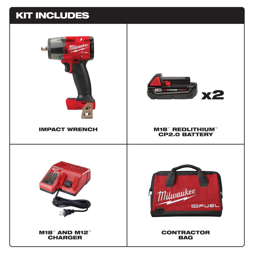 Milwaukee M18 FUEL 3/8 Mid-Torque Impact Wrench with Friction Ring CP2.0 Kit - Ascmtools