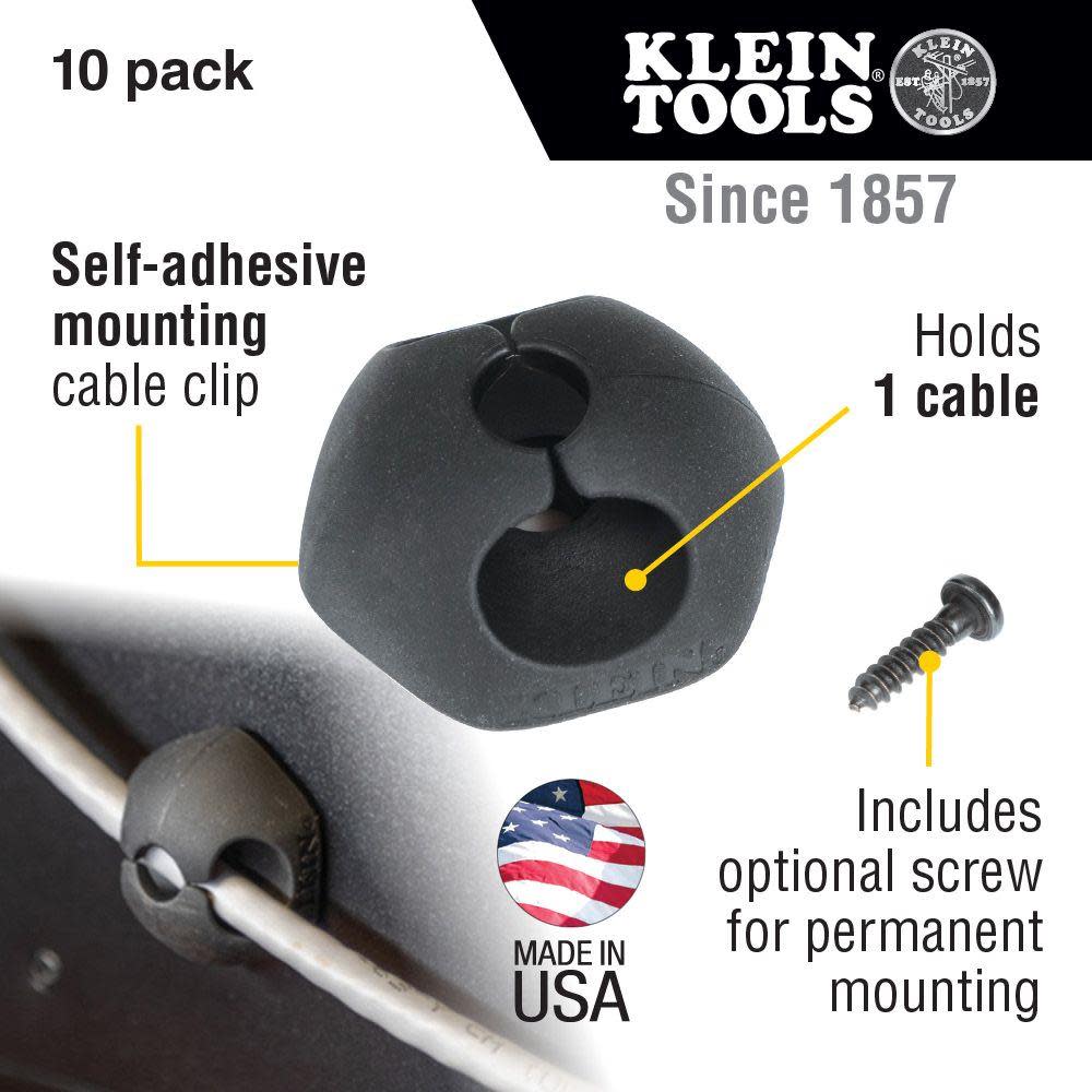 Klein Tools Self Stick 1 Slot Cable Clips 10pk - Ascmtools
