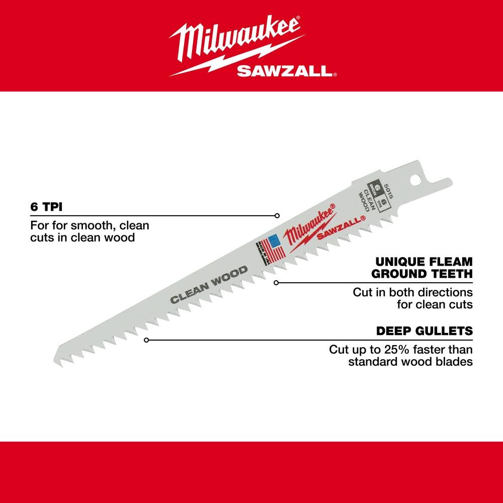 Milwaukee 9 in. 6 TPI Fleam Ground SAWZALL Blades 5PK - Ascmtools